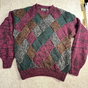 Vintage Justin Blake open weave Grandpa acrylic chunky‎ knit sweater XL